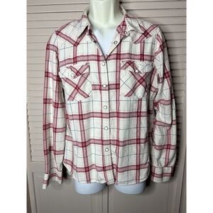 Rank 45 White/Red Plaid Flannel ‎ Button Up Long Sleeve Shirt Size XL Pockets